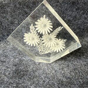 Lucite Floral Paperweight Signed M Wald Mid Century Vintage